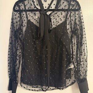NWT J. Crew Black Sheer Polka Dot Blouse